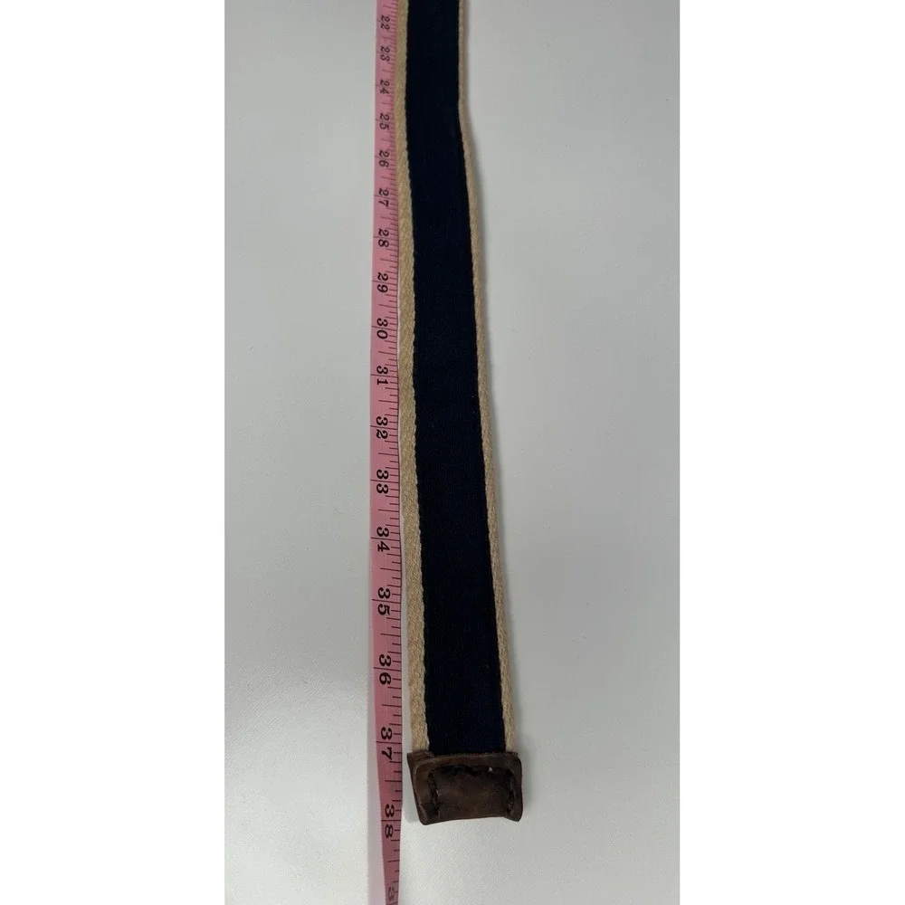 Abercrombie & Fitch D-Ring Canvas Belt Navy Blue Cream Moose Logo Size 12 38in